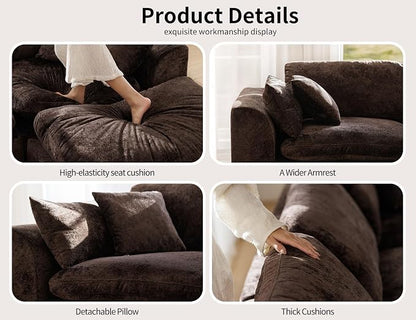 Modular Sectional Sofa – Oversized Modern Cloud Couch with Deep Chenille Seats, U-Shaped Boneless Sofa, Pet-Friendly, No Assembly, Brown (8 Seater)