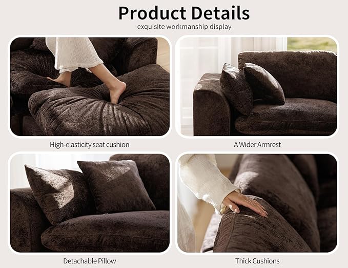 115" Modular Sectional Sofa, Modern Cloud Sectional Couch with Deep Seat, L-Shape Boneless Couch for Living Room,No Assembly Required, Brown(3 Seater + 1 Ottoman)