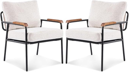 VINGLI Mid-Century Modern Accent Armchiars Set of 2 for Small Space, Small Comfy Upholstered Leisure Reading Chairs with Wood Armrests for Bedroom, Living Room, Waiting Room, Linen Beige