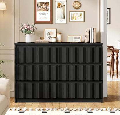 Jocoevol 6 Drawer Fluted Dresser, Modern Chest of Drawers for Bedroom with Hidden Handles, Wood Storage Organizer Cabinet for Living Room & Entryway, Black (15.7" D x 47.3" W x 31.6" H)