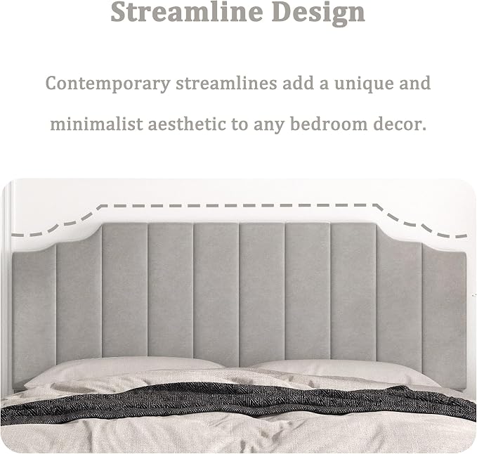Befurtori King Size Headboard Only, Velvet Wall Mounted Headboard King for Adjustable Bed Modern Upholstered Head Board Easy Assembly, Gray
