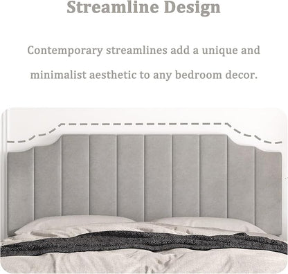 Befurtori King Size Headboard Only, Velvet Wall Mounted Headboard King for Adjustable Bed Modern Upholstered Head Board Easy Assembly, Gray