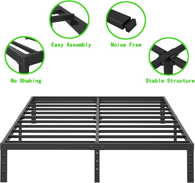 Cieemine 12 Inch Queen Size Metal Bed Frame, Heavy Duty Steel Slat Mattress Foundation,No Box Spring Needed, Easy Assembly, Noise-Free,Black