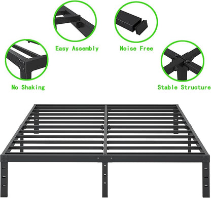 Cieemine 12 Inch Queen Size Metal Bed Frame, Heavy Duty Steel Slat Mattress Foundation,No Box Spring Needed, Easy Assembly, Noise-Free,Black