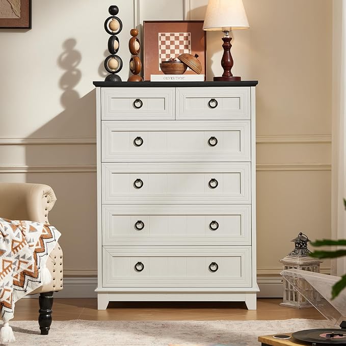 Joaxswe Farmhouse 6 Drawer Dresser for Bedroom, 41" Tall Small Dressers & Chest of Drawers, Rustic Wood Dresser with Metal Handle, Storage Organizer Closet for Living Room, Hallway, Entryway