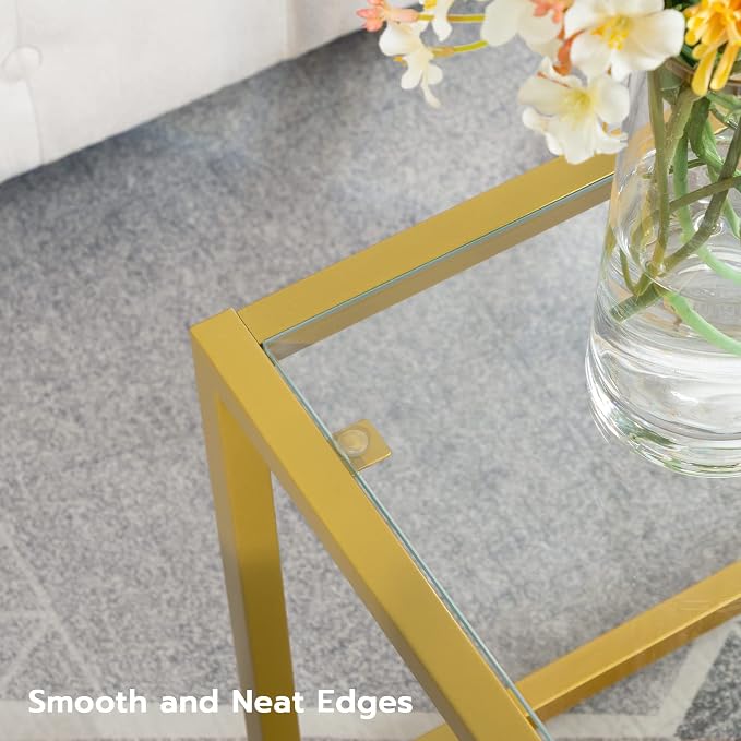 HOOBRO Glass Coffee Table, Gold Coffee Tables for Living Room, Gold Glass Coffee Table,1 Layer Center Table, Modern, for Apartment, Office, 39.4 x 19.7 x 17.7 Inches, Easy Assembly, Golden GD04KF01