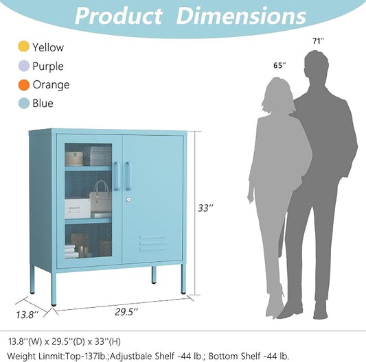 Lockable Metal Storage Cabinet Locker, Multifunctional Versatile Storage Lockers with Adjustable Shelves and Mesh Door, Durable Metal Sideboard Furniture for Restaurant Home Office Blue