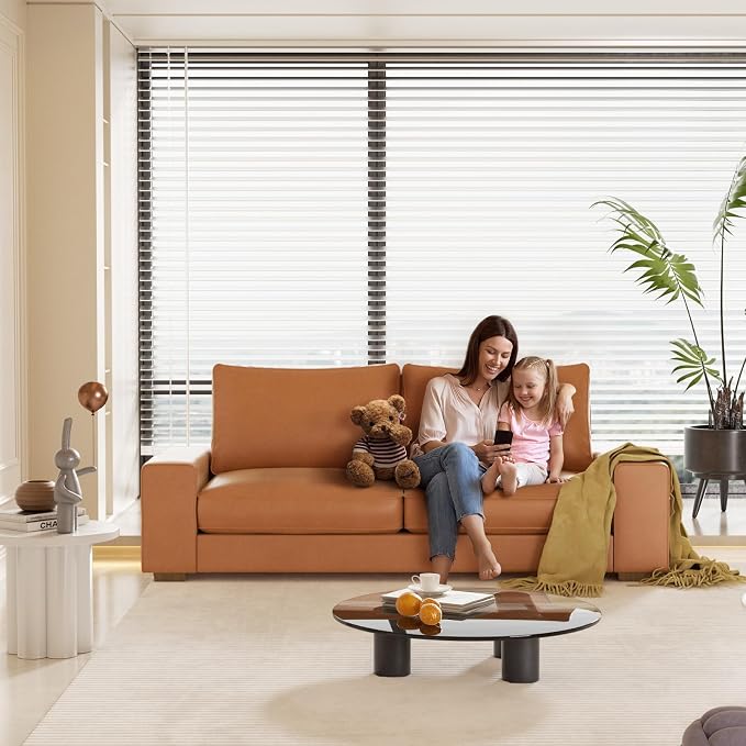 Valthie Faux Leather Couch, Mid Century Modern Comfy Loveseat Sofa with Wide Arm, Side Pockets, Solid Wooden Frame for Office, Living Room and Bedroom, 2 Seater (Brown, 71.25 Inches)
