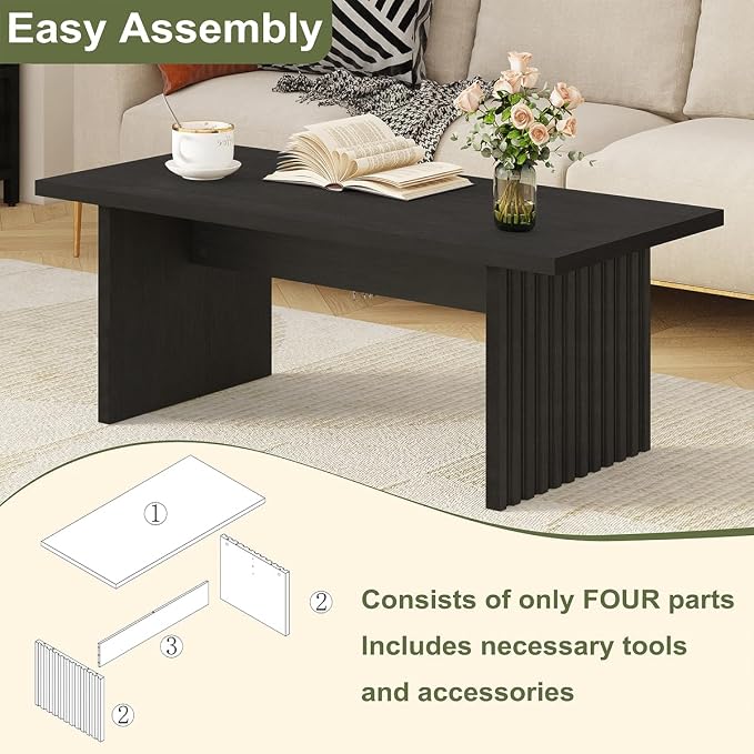BON AUGURE Black Coffee Table, 43 Inch Modern Coffee Tables for Living Room, Wooden Center Table, Living Room Tables for Home, Office (Black Oak)