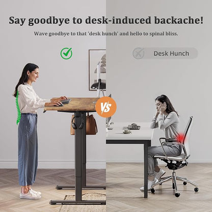 Claiks Electric Standing Desk, Adjustable Height Stand up Desk, 55x24 Inches Sit Stand Home Office Desk with Splice Board, Black Frame/Rustic Brown Top