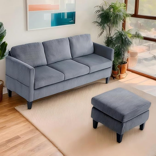 67'' L-Shaped Velvet Modular Sectional Couch Sofa with Ottoman, 3-Seat Convertible Cloud Deep Seat Sofa Couches for Living Room Bedroom Apartment, Cozy Chaise Lounge Sofas (Gray)