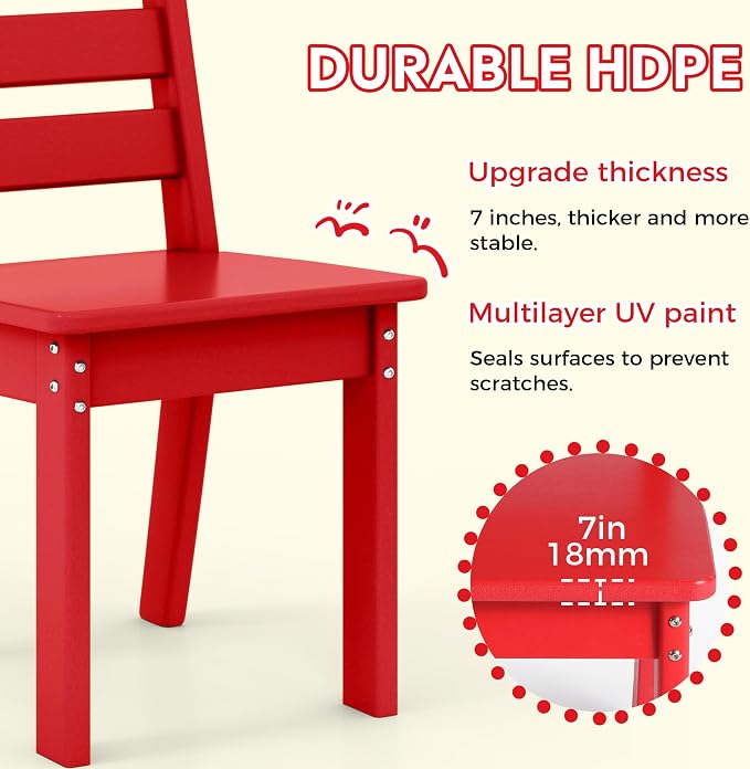 Costaelm Kids Table and 4 Chair Set, Activity Table Chair Set, Toddler Game, Playroom Furniture, Picnic Table Chairs, 5 Piece Dining Table Set, Red