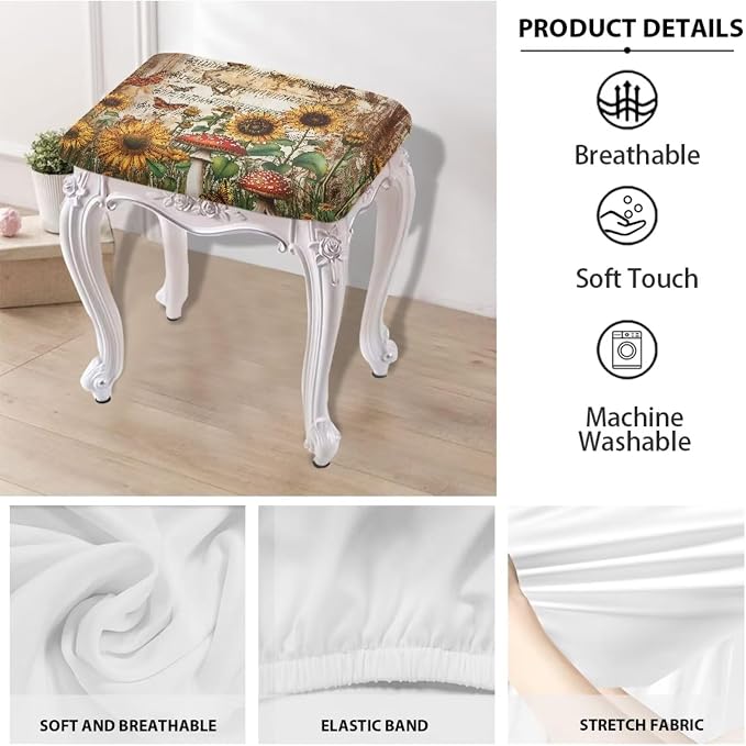 Mushroom Sunflower Bar Stool Covers Rectangle Butterfly Fall Bar Stool Covers Rectangle Set of 2 Stretchy Vanity Chair Cover Seat Cover with Elastic Band