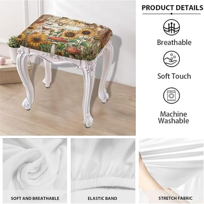 Mushroom Sunflower Bar Stool Covers Rectangle Butterfly Fall Bar Stool Covers Rectangle Set of 2 Stretchy Vanity Chair Cover Seat Cover with Elastic Band