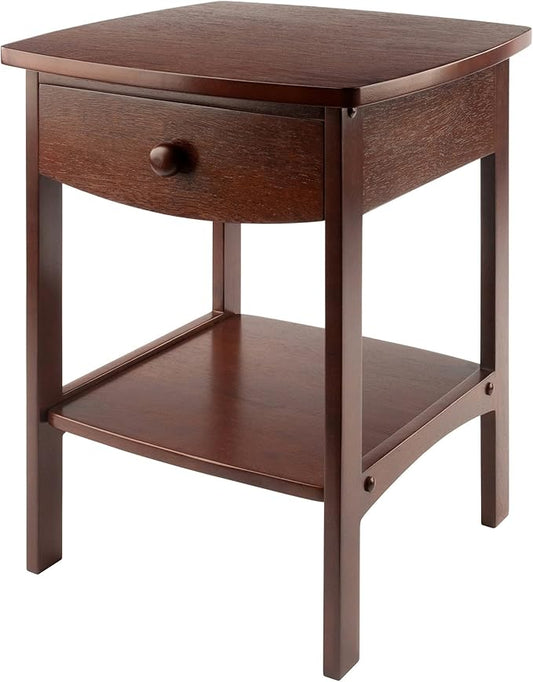 Winsome 22 x 18 x 18-Inch Wood Curved End Table/Night Stand with One Drawer, Brown (94918)