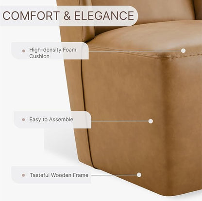 KISLOT Upholstered Dining Chairs Set of 1 with Casters, Wingback Modern Side Armless Deskchair with Rollers for Diningroom Bedroom Livingroom Reading Room, Brown Faux Leather