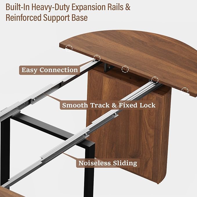 weselon 42"-120" Extendable Dining Table for 4-14, Expandable Oval Dining Room Table with Fluted Pedestal Base & Reinforced Metal Support Leg, Extra Large Modern Kitchen Table (Walnut)