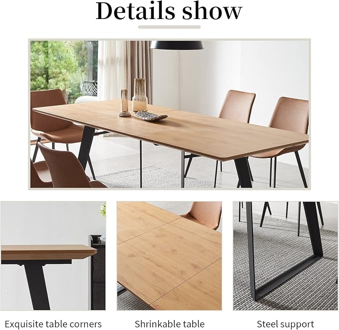 ZckyCine 51‑67 Inch Expandable Dining Set with 6 PU Leather Chairs, Wooden Furniture for Small‑Size Homes