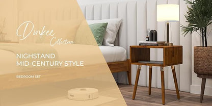 Bme Dinkee Solid Wood Nightstand, Fully Assembled, Without Drawer for Mid Century Bedroom and Living Room, Caramel