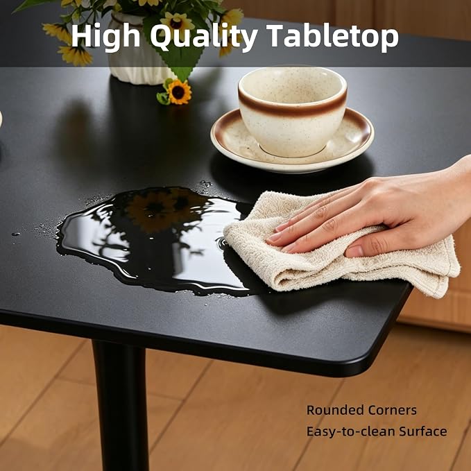 Square Dining Table, 27.6" Tulip Table with Thickened Tabletop & Metal Pedestal, Mid Century Modern Bistro Table for Kitchen, Small Places, Living Room, Cafe (Black)