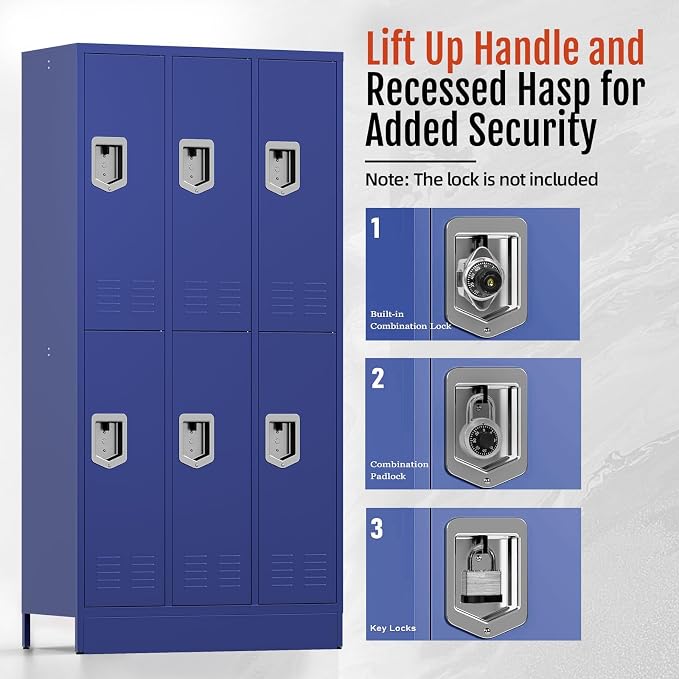 BUTISOW 6 Door Metal Storage Locker for Employees, Heavy Duty Steel School | Locker with Lift Up Handle & Recessed Hasp, Gym Office Lockers with Adjustable Shelves & Hooks, 72"H x 35.4"W x 15.75"D, Blue