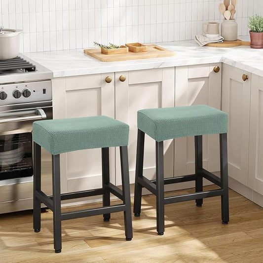 YISUN Stool Covers Rectangle - 2 Pack Stretch Waterproof Saddle Seat Cover Counter Bar Stools Bar Chairs Covers Kitchen Island Chairs Cushion Protector (2, Green)