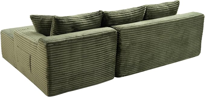 95" L-Shaped Right Facing Cloud Sectional Couch for Living Room, Modular Compressed Boneless Sectional Sofa Corduroy Boneless Corner Foam Sofa W/Chaise Lounge and Pillows