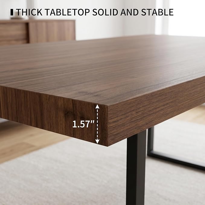 ZckyCine 70.87 Inch Dining Table for 4‑6, Rustic Wood 1.57‑Inch Tabletop, Black Metal Frame for Apartment & Kitchen