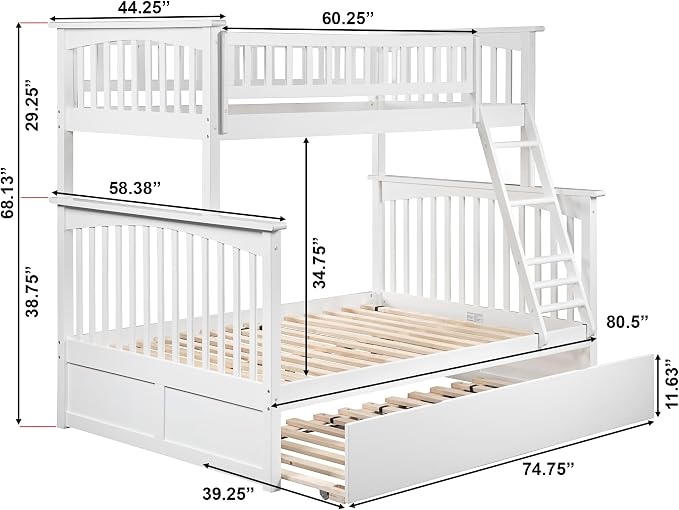 AFI, Columbia Ladder Bunk Bed Twin Over Full with Twin Trundle, White