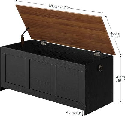 HOOBRO Storage Bench, 47.2" Retro Wooden Storage Chest, Wooden Storage Trunk, Toy Chest with Lift Top, Multifunctional Entryway Organizer, for Entryway, Living Room, Black and Walnut BH412CW01