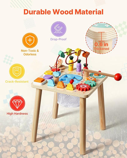 VEVOR Montessori Activity Table for Toddler 1-3 Years Old, 8 in 1 Wooden Learn Activity Desk, Baby Play Table for Boys & Girls Aged 6+ Months, Great Birthday, Christmas, Children's Day Present