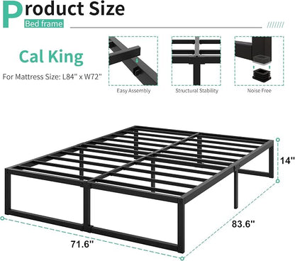 Lutown-Teen 14 Inch California King Bed Frames No Box Spring Needed Heavy Duty Metal Cal King Platform for Mattress Foundation, Noise Free, Easy Assembly, Black