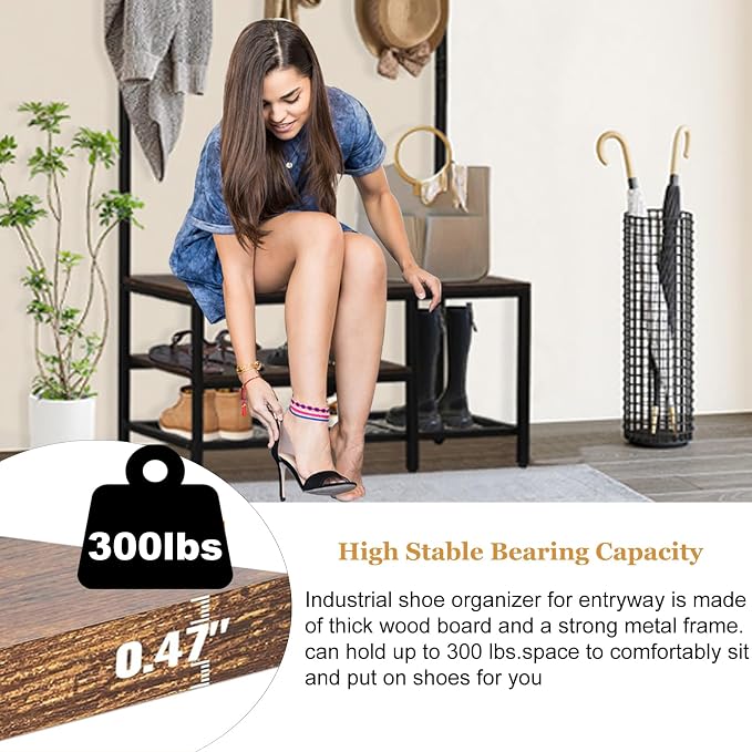 5-in-1 Coat Rack freestanding for Entryway, 71’’ Wooden Hall Tree Bench with Shoes Storage, Industrial Entrance Organizer with 14 Hooks for Hallway Living Room and Bedroom (Brown)