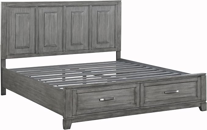 Rustic Gray Finish Bedroom Furniture Set California King Size 6pcs Platform Bed with Drawers Transitional Style