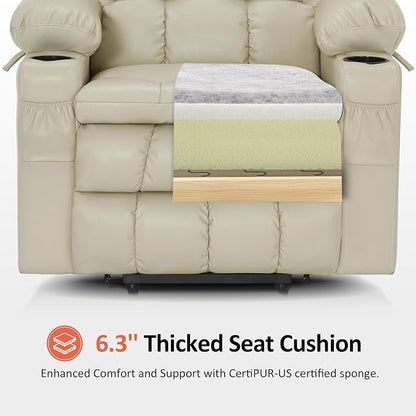 MCombo Large Dual Motor Power Lift Recliner Chair for Elderly, Zero Gravity Lift Chair with Heat and Massage, Infinite Position Lay Flat Recliner, USB Ports, Faux Leather 7896 (Cream White, Large)