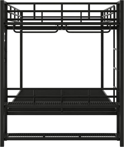 Bellemave Full Over Full Bunk Bed,Metal Bunk Bed with Shelf and Guardrails,Full Bunk beds with Storage Mesh Shelves and Clothes Hooks for Kids, Teens & Adults（Black）