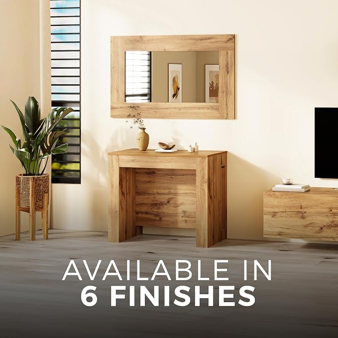 Mobili Fiver, Easy, Extendable Console Table with Extension Leaves Holder, 17.7(120.1) x35.4 in, Rustic Oak, for 4-12 People, Space Saving Dining Table for Entrance, Living Room, Italian Furniture