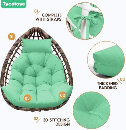 Outdoor Hanging Egg Chair Cushion Replacement, Thicken Egg Chair Cushion Waterproof Basket Eggs Chairs Cushion with Headrest Pillow, U-Shaped Cushions for Hanging Eggs Chairs Swing (Cyan)