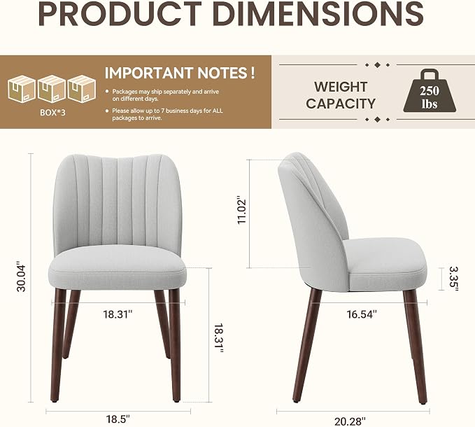 Upholstered Dining Chairs Set of 6, Modern Fabric Dining Chairs with Curved Backrest & Solid Rubber Wood Legs, Padded Kitchen Dining Room Chairs for Restaurant Cafe, Light Grey