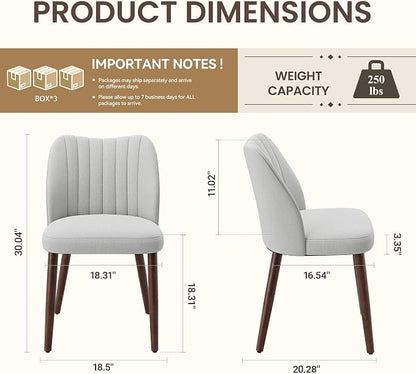 Upholstered Dining Chairs Set of 6, Modern Fabric Dining Chairs with Curved Backrest & Solid Rubber Wood Legs, Padded Kitchen Dining Room Chairs for Restaurant Cafe, Light Grey