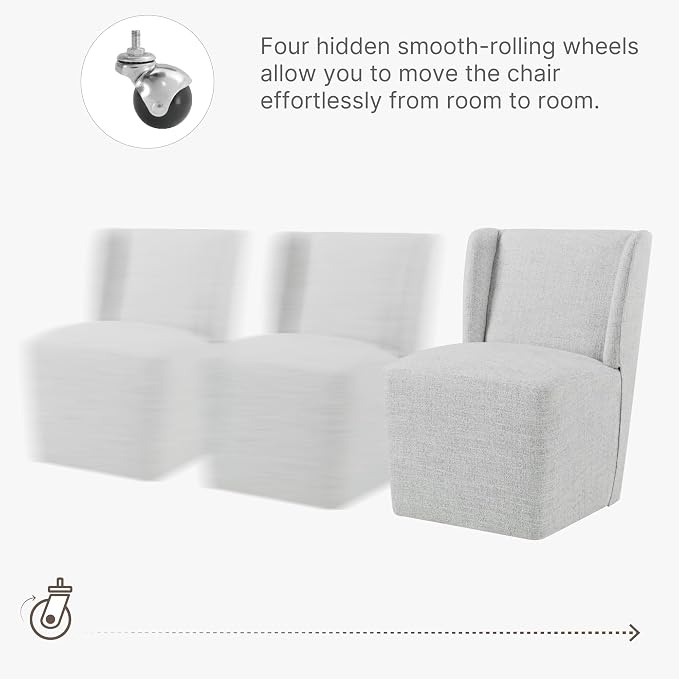 KISLOT Upholstered Dining Chairs Set of 2 with Casters, Wingback Modern Side Armless Deskchair with Rollers for Diningroom Bedroom Livingroom Reading Room, Pale Gray Fabric
