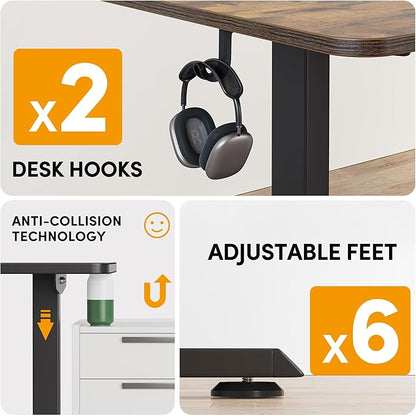 Cubiker L Shaped Standing Desk - 63 x 55 Inch Electric Adjustable Height Corner Standing Desk, Ergonomic Sit Stand Up Table, Splice Board for Home Office, Rustic Brown