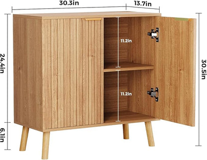 Fluted Storage Cabinet, Buffet Cabinet with Storage, Wood Sideboard with Adjustable Shelf, Modern Accent Cabinet & Console Table for Entryway, Living Room, Dining Room, Natural