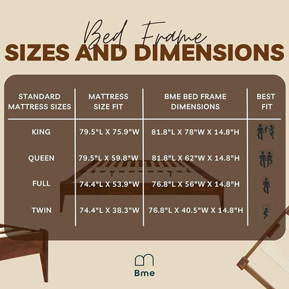 Bme Dinkee King Size Bed Frame, 15 Inch High Platform, Modern Minimalist Style, Durable Wood Slat, Easy Assembly, No Box Spring Required, Chocolate Finish