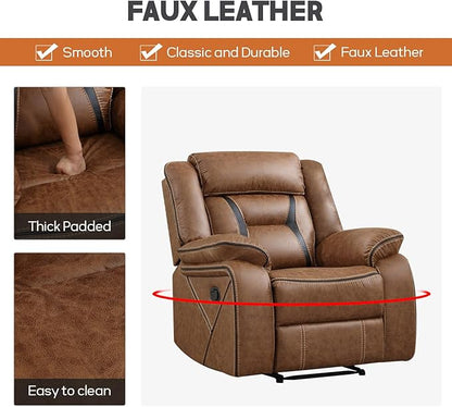 EBELLO Faux Leather Recliner Sofa Furniture Set for Living Room, 2 Recliner Chairs, 3 Seat Reclining Sofa Couch Set for Meeting Room, Brown