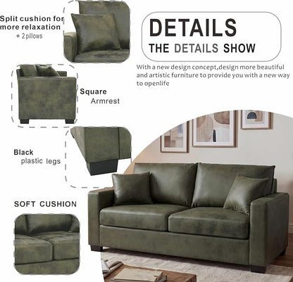 Ball & Cast 69" Loveseat Sofa, Modern Love Seat Couches for Living Room, Upholstered 2 Seater Small Couch with 2 Throw Pillows for Bedroom,Apartment,Office,Easy Assembly,Olive Green