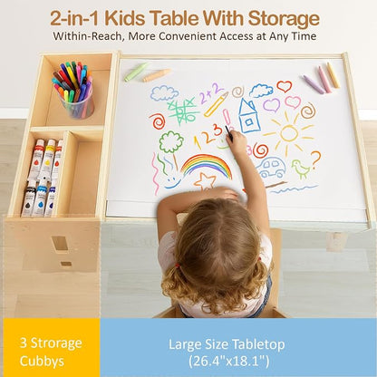 WINGYZ 6 in 1 Kids Art Table and Chairs, Sensory Table and 2 Chairs Height Adjustable, Graffiti Tabletop Toddler Activity Table with Storage Cabinet & Bins, Kids Art Desk with Paper Roll Ages 2-8 Gift