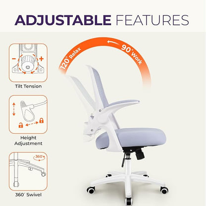 NEO CHAIR Office Desk Gaming Ergonomic Computer Chair with Lumbar Back Support Adjustable Height Swivel Rolling Wheels Flip-up Arms Mesh Chair for Home Vanity (Purple)