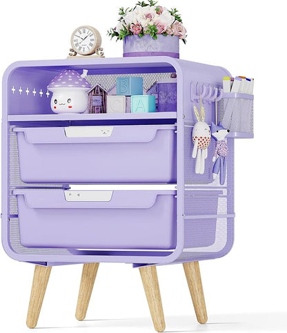 SYKIARIOL Kids Nightstand,Girls Bedside Table,Night Side Table,Kids Night Stand,End Tables Bedroom,Purple Cute Nightstand with Storage Drawer for Girls