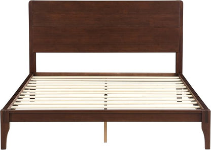 Merax Queen Size Bamboo Platform Bed, Mid-Century Modern Bed Frame with Tall Headboard, Solid Sustainable Bedframe Queen-Size, Wood Slat Support, No Box Spring Needed, Easy Assembly, Espresso